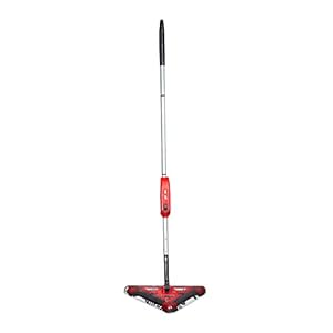 Relaxdays Akkubesen ohne Beutel, kabellos, dreieckiger Kopf, rotierende Bürsten, Elektrobesen, 115x34x34 cm, rot/schwarz