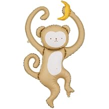 PartyDeco Monkey Foil Balloon 20.1 x 34.6 Inch, Jungle Safari Animal Party Decoration for Kids Birthday and Baby Shower, Cute Hanging Monkey with Banana, Air Fill Only