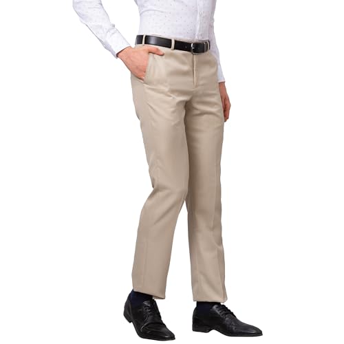 Image of Park Avenue Men's Smart Fit Polyviscose Blend Flat Front Structure Pattern Fawn Formal Trouser
