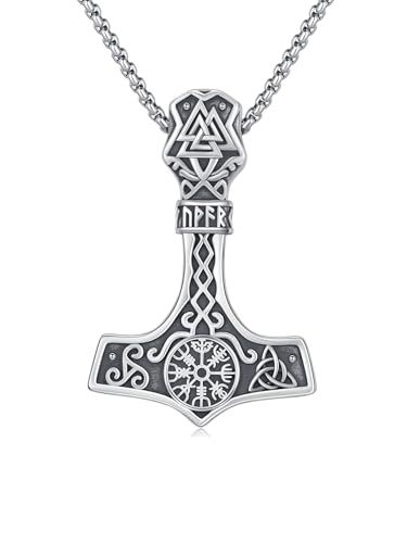 Viking Necklace for Men 925 Sterling Silver Mjolnir/Yggdrasil/Wolf/Deer/Raven/Dragon Pendant Necklace Viking Jewelry Norse Mythology Gifts for Women