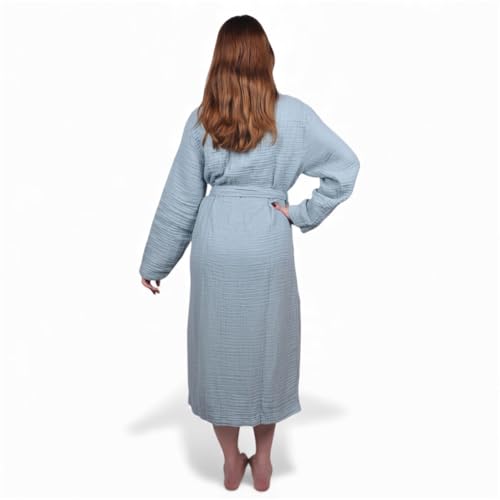 Image of Muslin Bathrobe - Cotton Gauze Robe for Women and Men - Lightweight Breathable Summer Kimono - Boho Spa /Maternity Robe