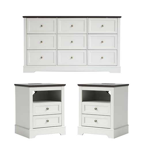 KIGOTY Dressers Bedroom Set of 3, 3 PCS Farmhouse Dresser