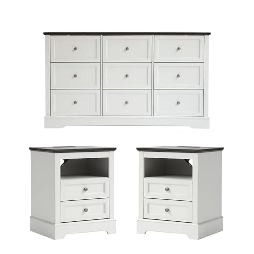 Stylish Farmhouse Dresser and Nightstand Set