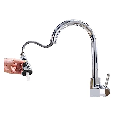 Robinets de cuisine mitigeur d'évier chromé à trou unique avec douchette - 2
