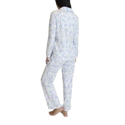 Image of Laura Ashley Women's Plush Knit Pajamas 2 Piece Ultra Soft Brushed Long Sleeve Button Down Top and Pants Sleepwear Set