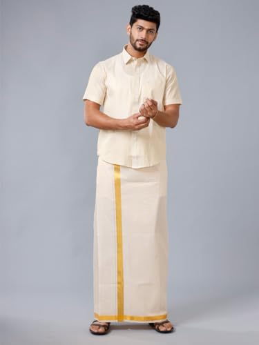 Image of RAMRAJ COTTON Men's Cotton Dhoti (EXTRMGLD112 Gold 1 Free Size)