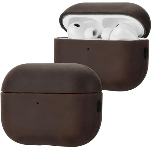 Anlinser Cover per AirPods Pro 3 in Pelle, Custodia in Vera Pelle Progettata per la Ricarica Wireless, Cover Protettiva Antiurto Realizzata a Mano, Compatibile con Apple AirPods Pro 3, Caffè