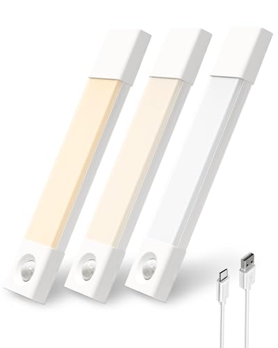 EZVALO Lot de 3 éclairages LED rechargeables sans fil, détecteur de mouvement pour intérieur, 3 temps de couleur, variateur d'intensité pour cuisine, armoire, chambre à coucher