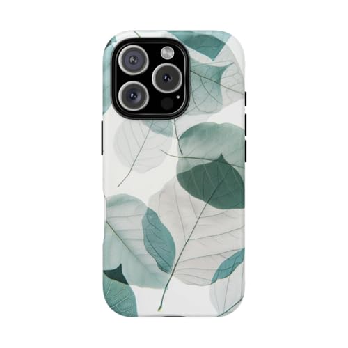 Coque iPhone 16 Pro rigide mate finition premium feuilles bleues