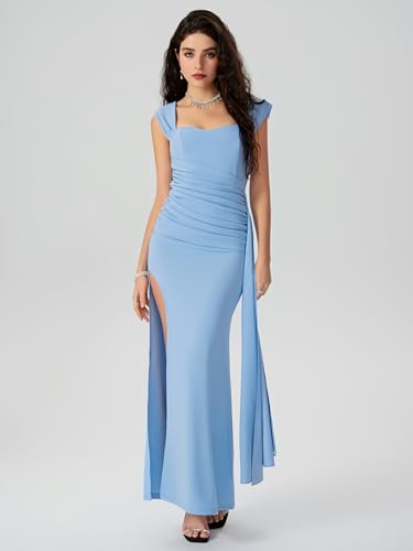 CIDER Formal Dress Ruched Split Gown Sweetheart Sleeveless Maxi Cocktail Party Wedding Guest Middle Waist Dress2