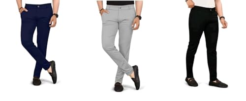 Image of Casual Trouser for Men Stylish Cotton Blend Pants with Side Pockets Casual Wear Combo of 3