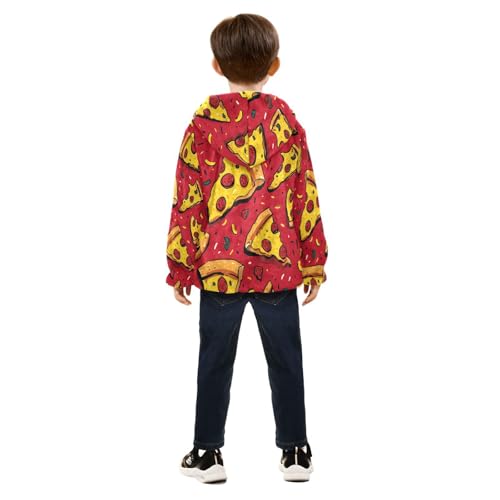 Pizza Slices on Red Background Toddler Fleece Jacket Girl Boys Hooded Fleece Jacket Coat Warm Outwear Zip-up 3-10T4