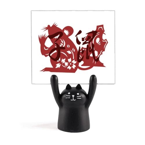 Support de mémo du zodiaque chinois rat et figurine chat noir pour bureau
