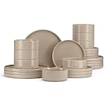E-far Dinnerware Sets for 8, 24-Piece Stoneware Plates and Bowls Dish Set, Modern Dinning Dishware, Chip and Scratch Resistant, Microwave & Dishwasher Safe, Speckled Khaki