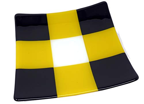 Handmade Glass Centerpiece - 12 inches Square - Maryland Black and Yellow, Decorative Glass, Designer Tray = studioTica Functional Art