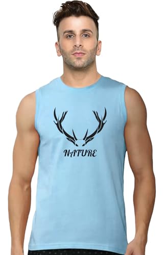 Image of Men's Sleeveless T-Shirt - 100% Pure Cotton, Nature Print - Comfortable Breathable Gym Tank Top