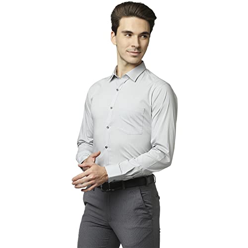 Image of Park Avenue Men's Cotton Blend Stripe Pattern Slim Fit Semi Cutaway Collar Full Sleeve Formal Shirt