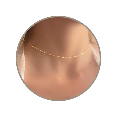 Image of Annika Bella Chain Choker Necklace, Length 13-16 Inches, Minimalist Simple Gold Necklaces, Dainty Gold Chokers for Layering (Dotted Chain)