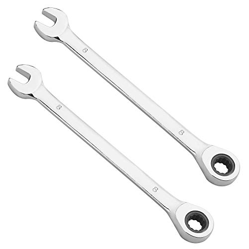 KINJOEK 2 PCS 8mm 12PT Ratchet Wrench, Metric Ratcheting Wrench Set with 5° Movement and 72 Teeth for Projects with Tight Space