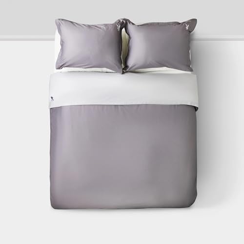 Playboy Duvet Cover Set Queen Size - 100% Cotton Twill Bedding - Dual Tone Grey - Includes 2 Pillow Covers with Bunny Embroidery - Soft and Lightweight
