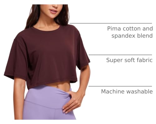 Image of CRZ YOGA Pima Cotton High Neck Crop T-Shirt | Workout, Naturally Soft, Loose Fit, Short Sleeve Tops for Women