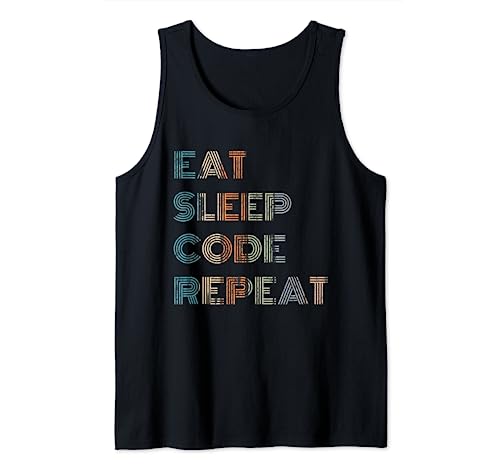 Vintage Eat Sleep Code Repeat T Shirt Programador de computadora Camiseta sin Mangas