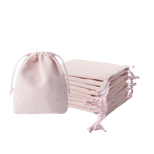 QIANF 12pcs Light Pink Velvet Drawstring Bags 3x4 inches Small Velvet Cloth Gift Bags Jewelry Pouches for Storage Wedding Party Favor Christmas