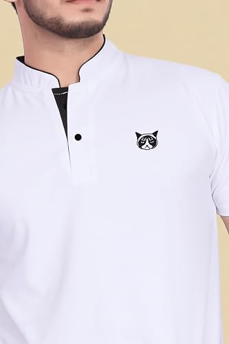 Image of BAGHADBILLO Men's and Boy's Polyster T-Shirt with Mandarin Collared Neck Half Sleeves Closuer Button and Regular Fit | Polo t Shirt for Man