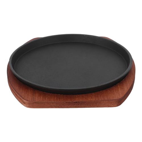 1 Set Iron Steak Plate with Wooden Base Bbq Griddle for Home Restaurant and Parties High Temperature Serving Tray for Consistent Cooking Results