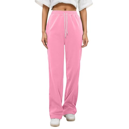 Sweatpants for Girls Straight Leg Elastic High Waisted Baggy Sweat Pants Lounge Joggers Athletic Pants with Pockets 5-16Y