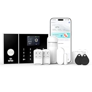 Drahtloses alarmanlage Wohnung,GSM/WiFi komplettes alarmsystem mit 120-dB-Alarmsirene, intelligenter Fernbedienung, LCD-Display, Sprachansage, Sicherheit für Zuhause, Büro