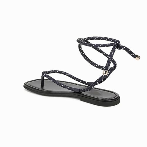 Image of Rope Flat Sandals for Women Strappy Open Toe Thong Sandals Summer Slingback Slip On Slide Sandals with Adjustable Strap