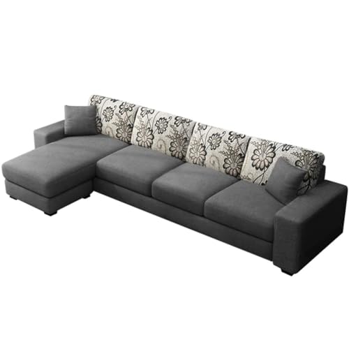 FURNY Berlando Fabric 5 Seater LHS Sectional L Shape Sofa Set for Living Room (Dark Grey)