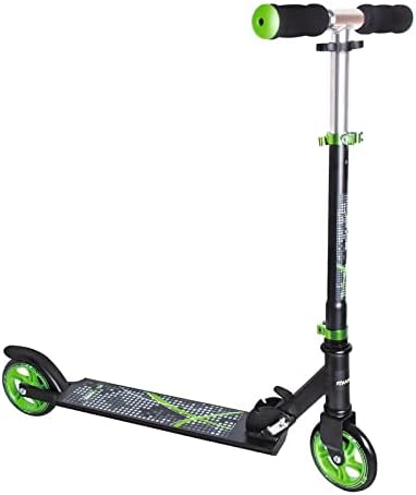 Muuwmi Aluminium Scooter - Kickscooter, 125 mm wheel size, ABEC 5 ball bearings, height adjustable, black-green, for kids and adults, City Scooter