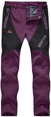 TBMPOY Women's Ski Windproof Waterproof Snow Pants Outdoor Hiking Fleece Lined Softshell Pants Purple M