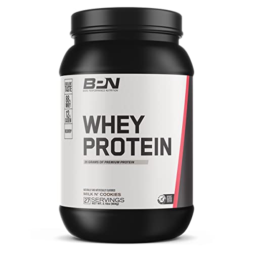 BARE PERFORMANCE NUTRITION Whey Protein Powder, Meal Replacement, 25G of Protein, Excellent Taste & Low Carbohydrates, 88% Whey Protein & 12% Casein Protein (27 Servings, Milk N' Cookies)