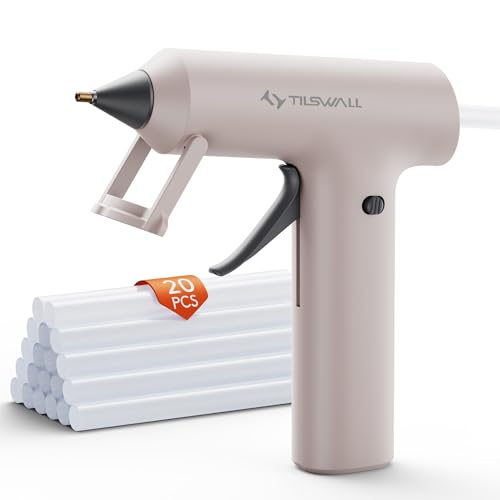 Pistola de silicona calíentable, Tilswall Pistola de silicona inalámbrica con batería 2000mAh, 20 barras de pegamento Premium, Ideal para manualidades y reparaciones, Rosa