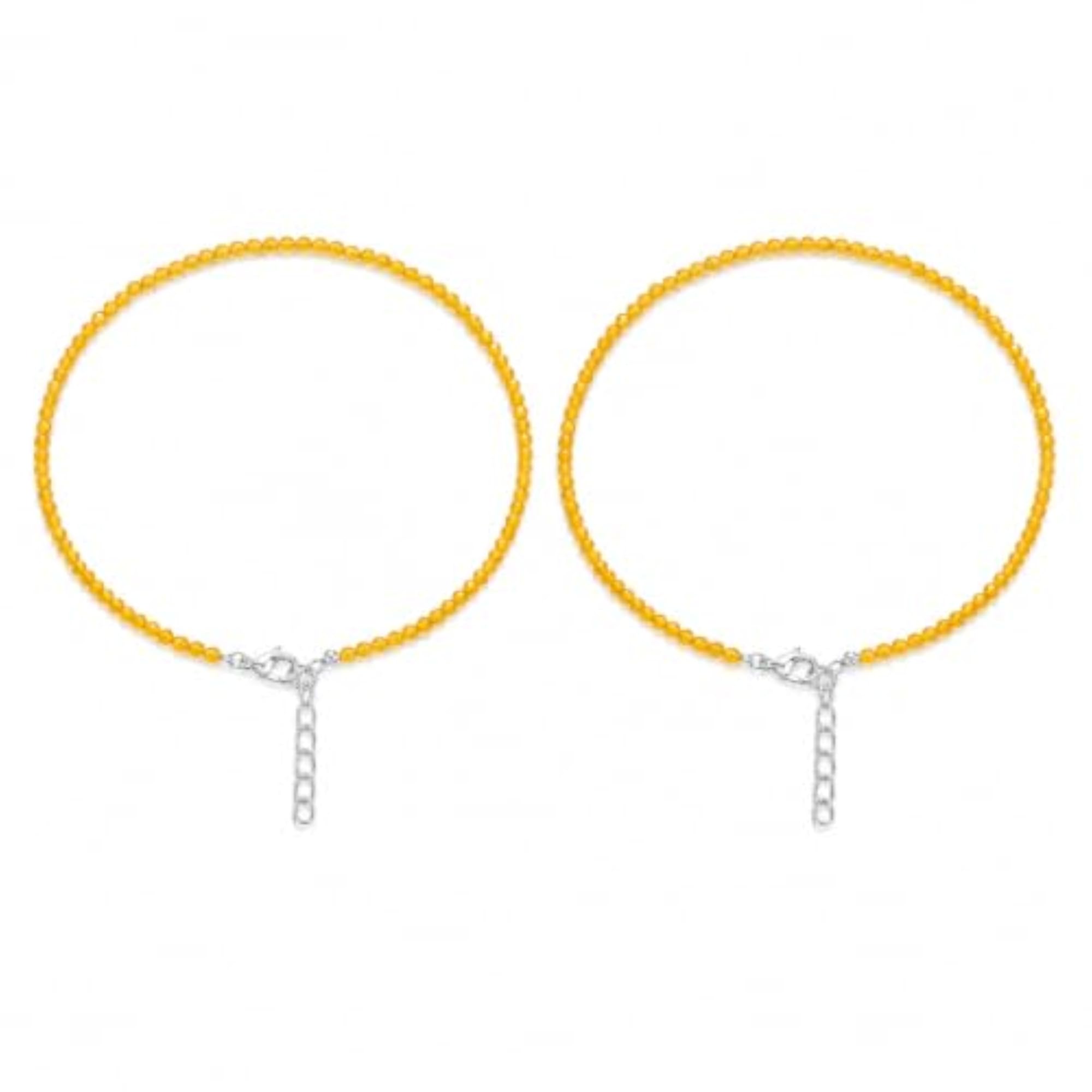 Women's 8 Inch Natural Yellow Jade Beaded Anklet, Adjustable Payal
