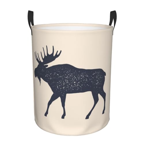 Image of oacyit Laundry Basket Black Silhouette Moose Laundry Hamper Waterproof Idea Hampers for Laundry,Large Collapsible Laundry Baskets with Handle Suitable for Bedroom Bathroom Utility Room Kitchen