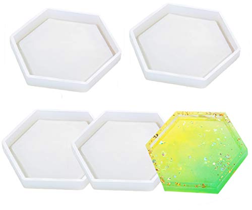 4 Pack Hexagon Silicone Coaster Molds - Silicone Resin Mold, Clear Epoxy Molds for Casting with Resin, Concrete, Cement and Polymer Clay