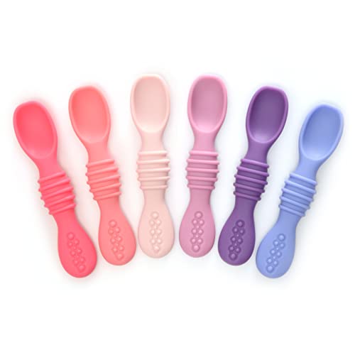 Image of PrimaStella Silicone Chew Spoon Set for Babies and Toddlers - Safety Tested - BPA Free - Microwave, Dishwasher and Freezer Safe - Rosy Shades