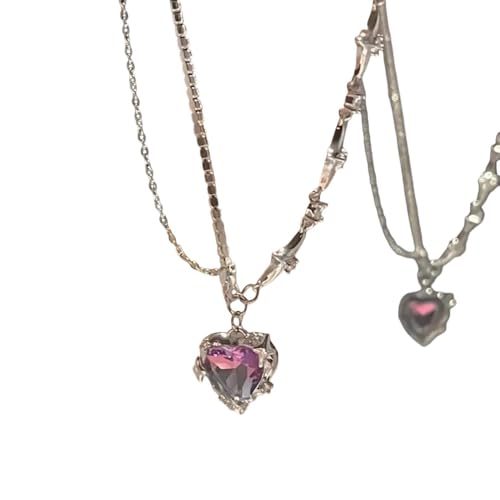 TUHYNTJTS Fashion Peach Heart Water Drop Pendant Necklace Purple Crystal Women Sweet Cool Clavicle Chain Aesthetic Jewelry VHM7069