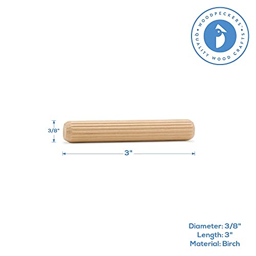 image for Wood Dowel Pins 3 inch x 3/8 inch, Pack of 250 Fluted Dowel Pins for F