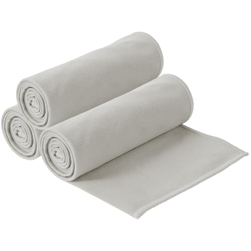 S&T INC. Gym Travel Towel, 3 Pack, Cooling Towels for Camping, Yoga, Home and Gym Bag, 3 Storage Bags Included, 12 Inch x 40 Inch, Microfiber, Grey