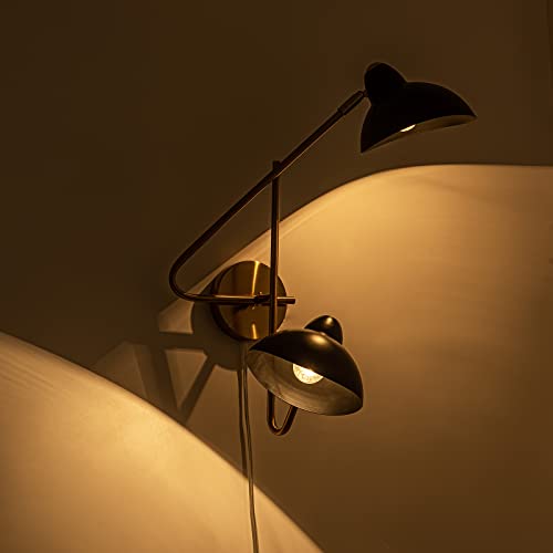 Image of 2-Light Plug in Wall Sconces, Black and Gold Swing Arms Wall Lamp for Living Room Bedroom Bedside Wall Light with Plug Cord