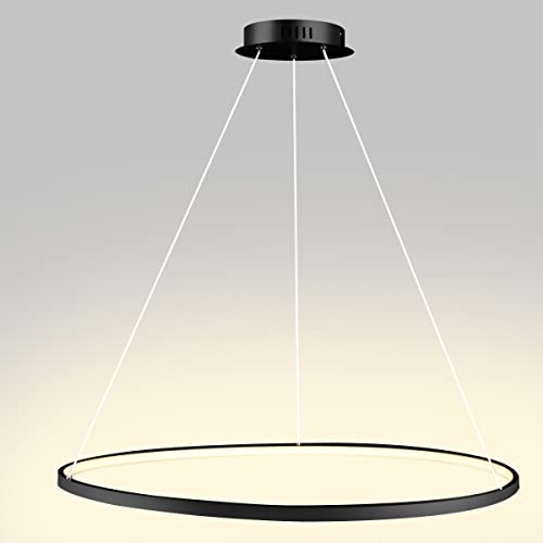 LightInTheBox Modern Pendant Light, LED Ring Chandeliers Ceiling Light 31.5" Minimalist Halo Hanging Light Fixture Metal Acrylic White for Living Room Dinning Room Bedroom (Black Warm White) by LightInTheBox - Used condition - US$111.99