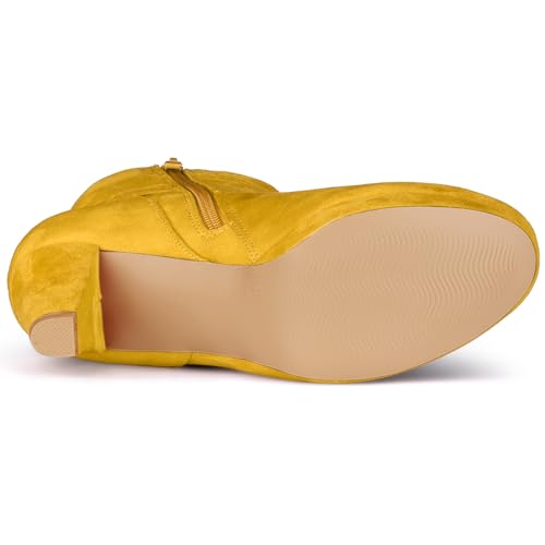 Allegra K Allegra K Women's Slip on Zip Round Toe Heel Yellow Ankle Boots 6.5 M US