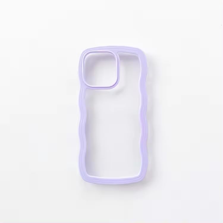 Image of MIDOS Back Cover Compatible with iPhone 15, Cute Curly Wave Frame Clear Case for Girls Women, Transparent Soft Silicone TPU Bumper Shockproof Protective Cover for iPhone 15 (Purple)