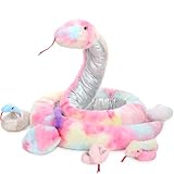 MorisMos Giant Snake Stuffed Animal Mommy with Babies, Realistic Stuffed Snakes Plush Toy, Long Boa Constrictor for Kids, Girls, Boys, Halloween, Pink, 120in