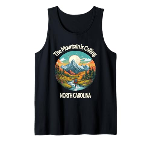 Carolina del Norte The Mountain is Calling Vintage Retro Hiking Camiseta sin Mangas
